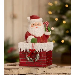 The Jolly Christmas Shop Bethany Lowe 7.75" Ho Ho Santa In Chimney Container Vintage Christmas Decor TL3363