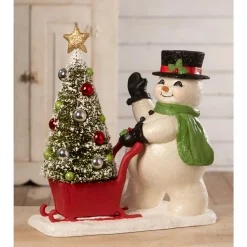 Sale The Jolly Christmas Shop Bethany Lowe 14.5" Large Frosty Pushing Sled Vintage Christmas Decoration TD3173
