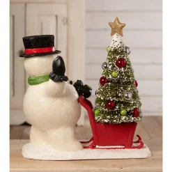 Sale The Jolly Christmas Shop Bethany Lowe 14.5" Large Frosty Pushing Sled Vintage Christmas Decoration TD3173