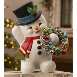 The Jolly Christmas Shop Bethany Lowe 17.25" Large Snowman With Wreath Vintage Inspired Christmas Figure TJ3321
