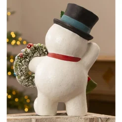 The Jolly Christmas Shop Bethany Lowe 17.25" Large Snowman With Wreath Vintage Inspired Christmas Figure TJ3321