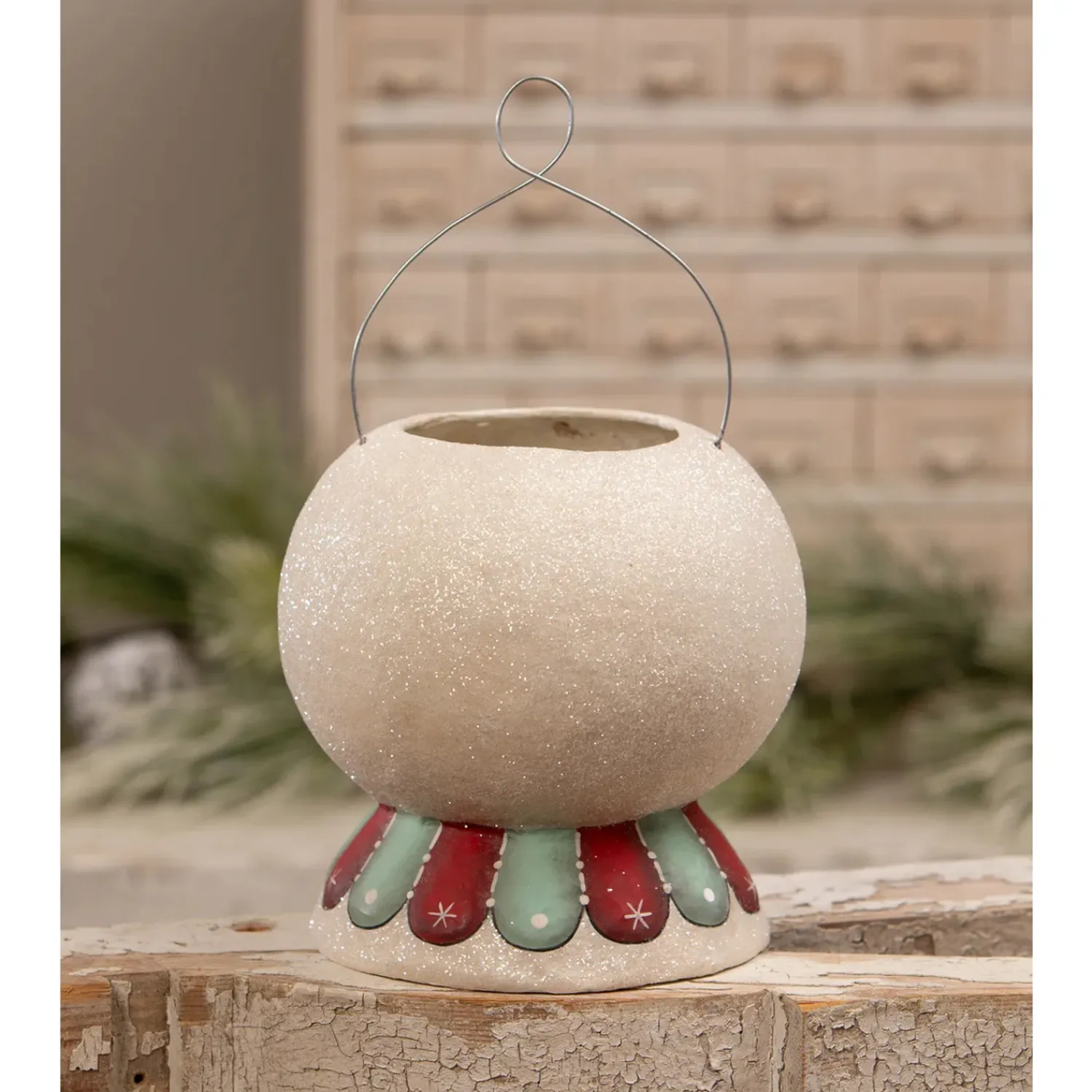 Best The Jolly Christmas Shop Bethany Lowe 7.75" Minty Beau Snow Glow Lantern Bucket Christmas Decoration JP2033