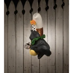 The Jolly Christmas Shop Bethany Lowe 15.75" Party Kitty In Candy Corn Moon Hanging Halloween Decoration TD1193
