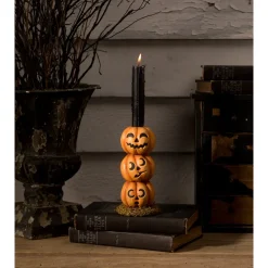 Discount The Jolly Christmas Shop Bethany Lowe 6.25" Pumpkin Stack Halloween Candlestick Holder TD3132