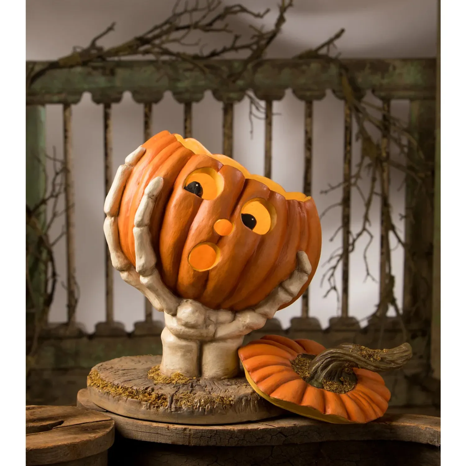 Best The Jolly Christmas Shop Bethany Lowe 12.25" Ut-Oh Gotcha Pumpkin With Skeleton Hand Halloween Decoration TD3143