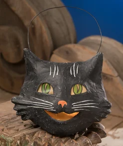 Hot The Jolly Christmas Shop Bethany Lowe 8" Vintage Happy Black Cat Halloween Candy Bucket TJ8661