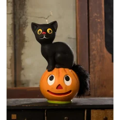 Best The Jolly Christmas Shop Bethany Lowe 9.5" Vintage Inspired Seated Cat On Pumpkin Halloween Figure TL3361