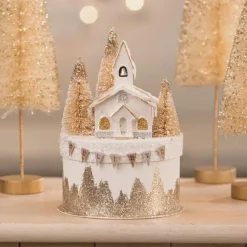 The Jolly Christmas Shop Bethany Lowe Metallic Church On Box Christmas Decoration TL1347