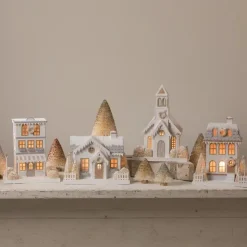 Hot The Jolly Christmas Shop Bethany Lowe Metallic Gold, White, And Silver Glittered Christmas Buildings