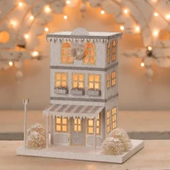 Hot The Jolly Christmas Shop Bethany Lowe Metallic Gold, White, And Silver Glittered Christmas Buildings