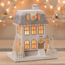 Hot The Jolly Christmas Shop Bethany Lowe Metallic Gold, White, And Silver Glittered Christmas Buildings