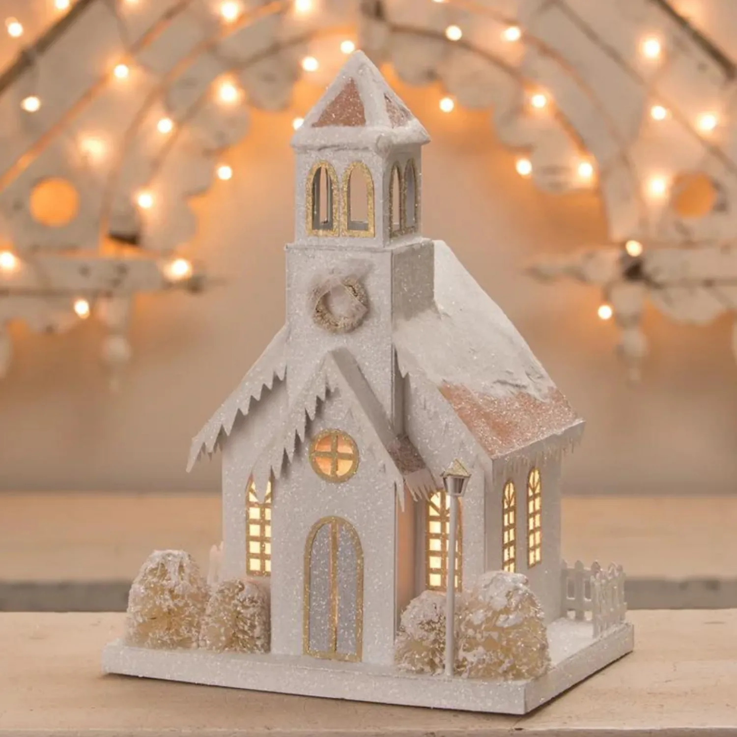 Hot The Jolly Christmas Shop Bethany Lowe Metallic Gold, White, And Silver Glittered Christmas Buildings