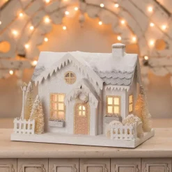 Hot The Jolly Christmas Shop Bethany Lowe Metallic Gold, White, And Silver Glittered Christmas Buildings