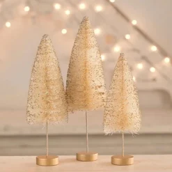 Outlet The Jolly Christmas Shop Bethany Lowe Set Of 3 Opal Gold Glow Bottle Brush Trees Christmas Decoration LC1616