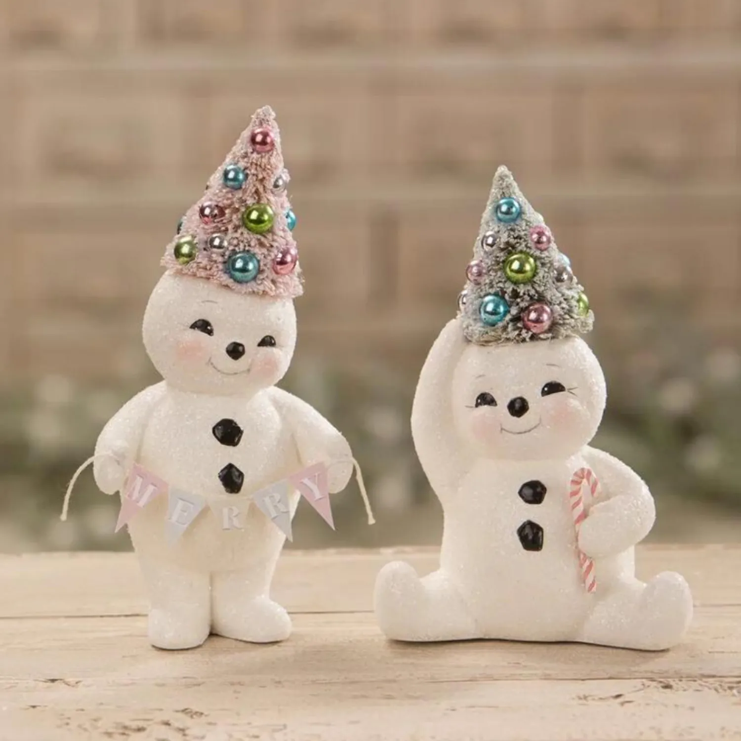 Hot The Jolly Christmas Shop Bethany Lowe Set Of 2 Pastel Snowmen Christmas Figures