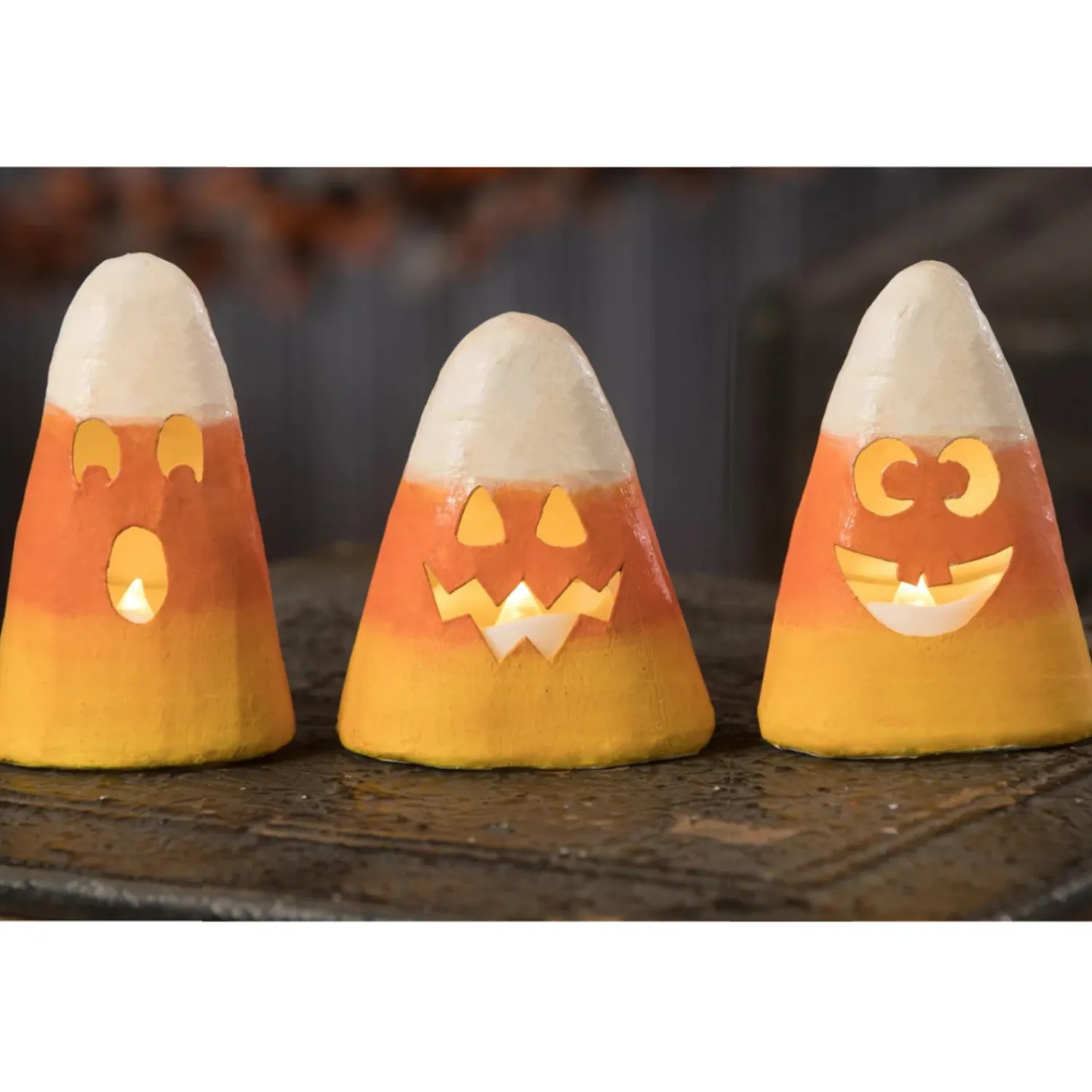 New The Jolly Christmas Shop Bethany Lowe Silly, Surprised, And Scary Candy Corn Luminary Halloween Decoration
