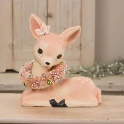 Discount The Jolly Christmas Shop Bethany Lowe Sweet Pastel Pink Fawn With Wreath Paper Mache Christmas Decoration TJ1320