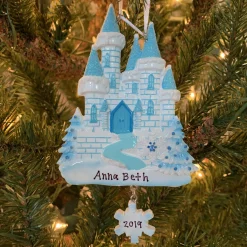 Best The Jolly Christmas Shop Blue And White Ice Castle Personalized Christmas Ornament OR1462