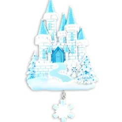 Best The Jolly Christmas Shop Blue And White Ice Castle Personalized Christmas Ornament OR1462