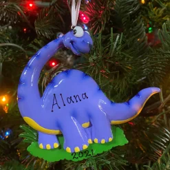 The Jolly Christmas Shop Blue Long Neck Dinosaur Personalized Christmas Ornament OR816-B