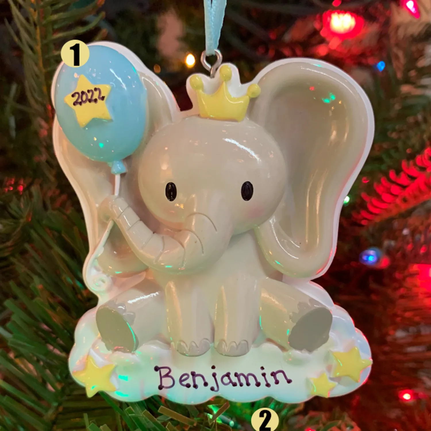 Best The Jolly Christmas Shop Boy Baby Elephant Personalized Christmas Ornament OR2361-M