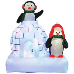 New The Jolly Christmas Shop Brite Star 5' LED Lighted Penguin Family On Igloo Inflatable Outdoor Decoration 49-029-00