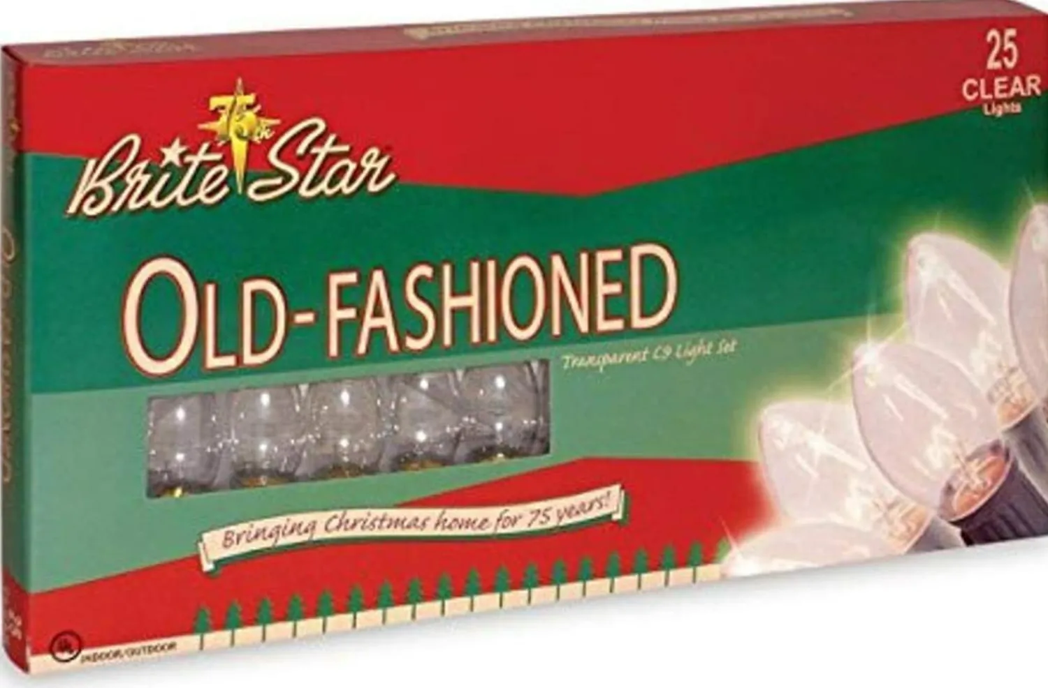 The Jolly Christmas Shop Brite Star 25 Vintage Inspired Clear Ceramic C9 Christmas Lights 37-865-00
