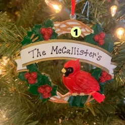 The Jolly Christmas Shop Cardinal With Wreath Personalized Christmas Ornament OR1905
