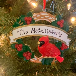The Jolly Christmas Shop Cardinal With Wreath Personalized Christmas Ornament OR1905