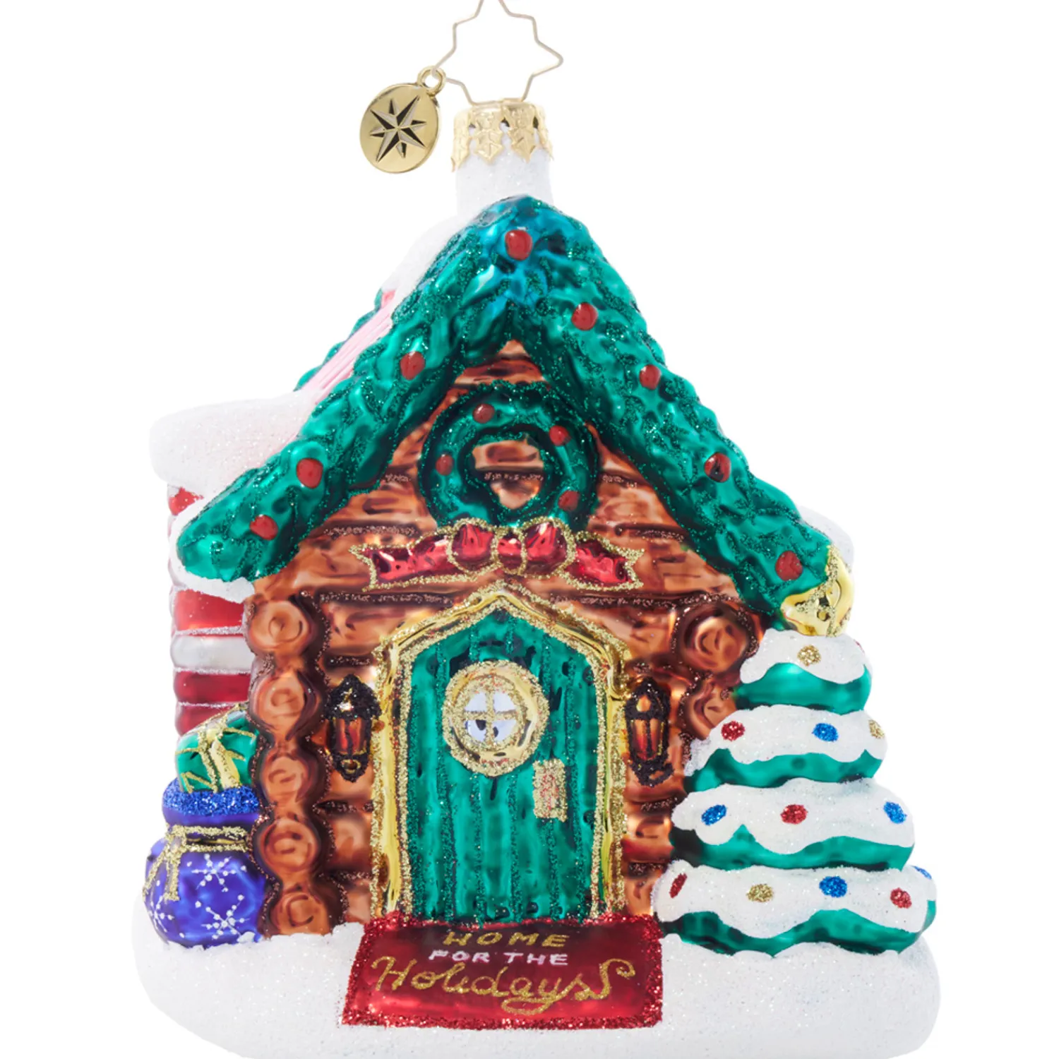 The Jolly Christmas Shop Christopher Radko Hidden Woods Hideaway Log Cabin Glass Christmas Ornament 1022049