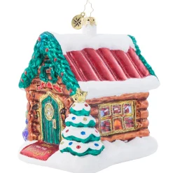 The Jolly Christmas Shop Christopher Radko Hidden Woods Hideaway Log Cabin Glass Christmas Ornament 1022049