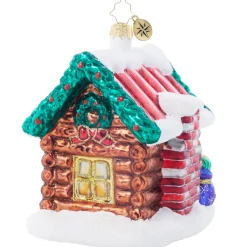 The Jolly Christmas Shop Christopher Radko Hidden Woods Hideaway Log Cabin Glass Christmas Ornament 1022049