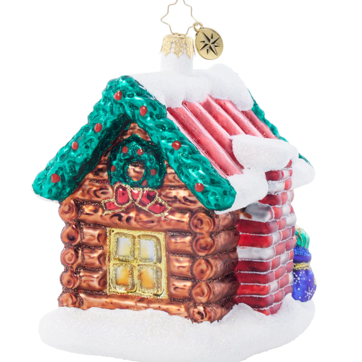 The Jolly Christmas Shop Christopher Radko Hidden Woods Hideaway Log Cabin Glass Christmas Ornament 1022049