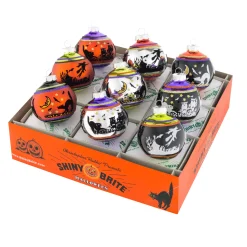 The Jolly Christmas Shop Christopher Radko Shiny Brite 2.5" Signature Flocked Round Halloween Ornaments 4026973