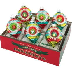 New The Jolly Christmas Shop Christopher Radko Shiny Brite Festive Fete 3.25" Decorated Reflector Tulip Christmas Ornaments 4027885