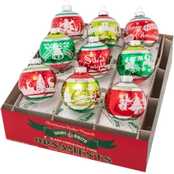 Best The Jolly Christmas Shop Christopher Radko Shiny Brite Holiday Splendor 2.5" Signature Flocked Round Christmas Ornaments 4027987