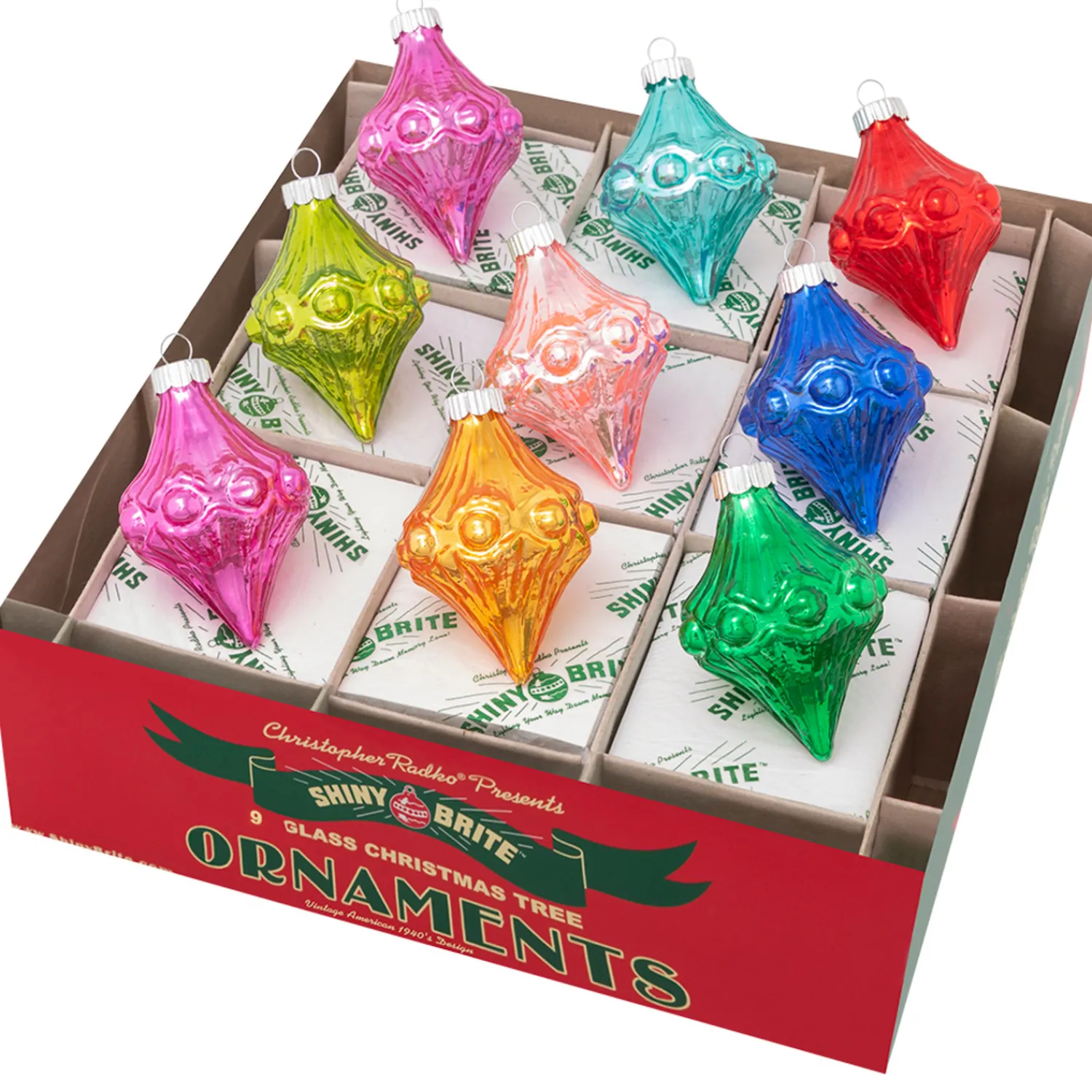 Hot The Jolly Christmas Shop Christopher Radko Shiny Brite Confetti 2.5" Glass Shapes Christmas Ornaments 4028013