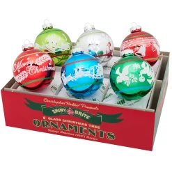 Outlet The Jolly Christmas Shop Christopher Radko Shiny Brite Holiday Splendor 3.25" Signature Flocked Round Christmas Ornaments 4028217