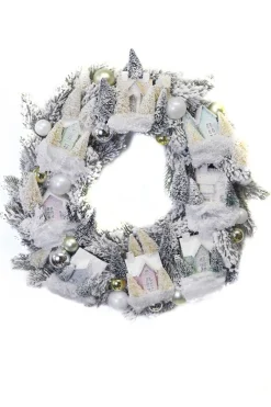Best The Jolly Christmas Shop Cody Foster 18" Frosted Village Vintage Inspired Putz Christmas House Wreath CD-1965