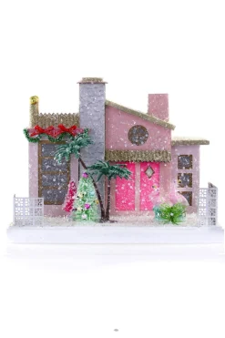 Sale The Jolly Christmas Shop Cody Foster 9" Pink Palm Springs House Vintage Inspired Putz Christmas House HOU-396