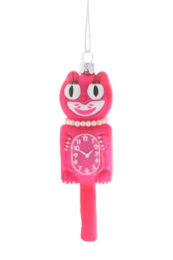 Hot The Jolly Christmas Shop Cody Foster 5" Pink Retro Cat Clock Glass Christmas Ornament GO-6416-P