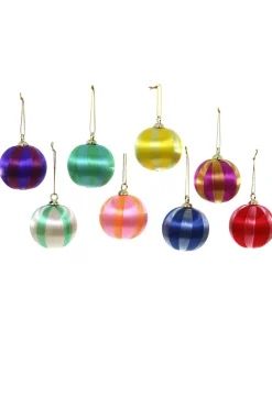 New The Jolly Christmas Shop Cody Foster 3" Set Of 8 Striped Bright Color Satin Vintage Inspired Christmas Ornaments MO-5507-L