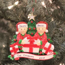 The Jolly Christmas Shop Couple Opening Presents Personalized Christmas Ornament OR1523-2