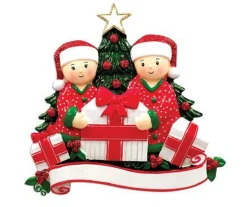 The Jolly Christmas Shop Couple Opening Presents Personalized Christmas Ornament OR1523-2