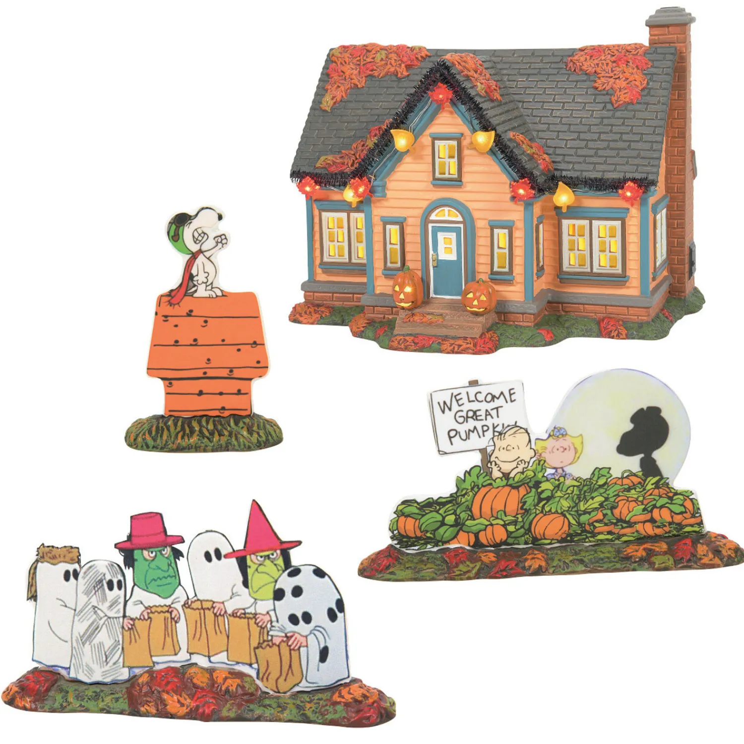 The Jolly Christmas Shop Department 56 Peanuts Halloween Village Trick Or Treat Lane Village Set 6007640