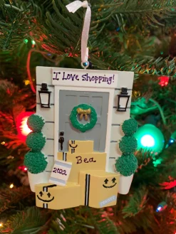 Sale The Jolly Christmas Shop Door With Wreath And Packages Personalized Christmas Ornament OR2299