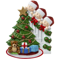 New The Jolly Christmas Shop Family Of 3 Around The Christmas Tree Personalized Ornament OR1789-3