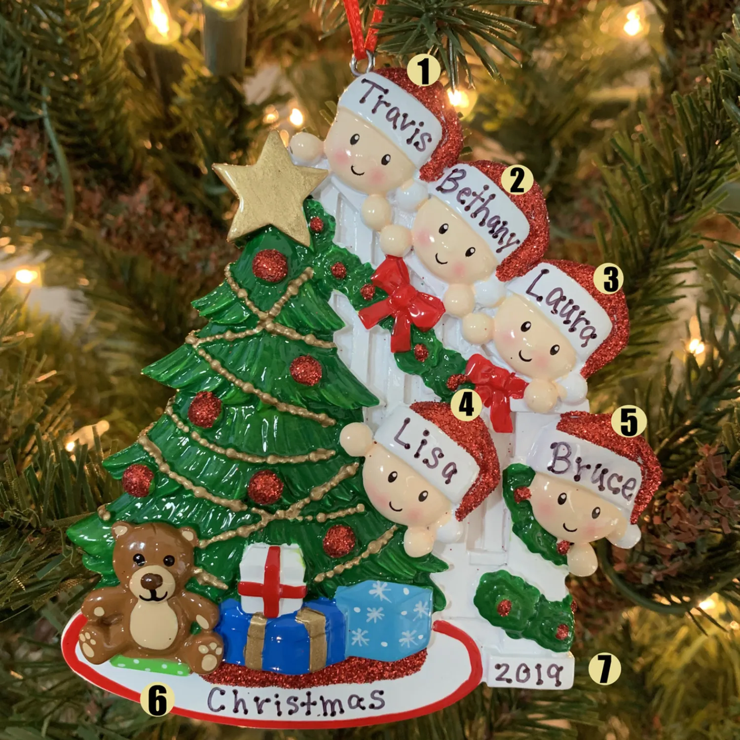 Best The Jolly Christmas Shop Family Of 5 Around The Christmas Tree Personalized Ornament OR1789-5