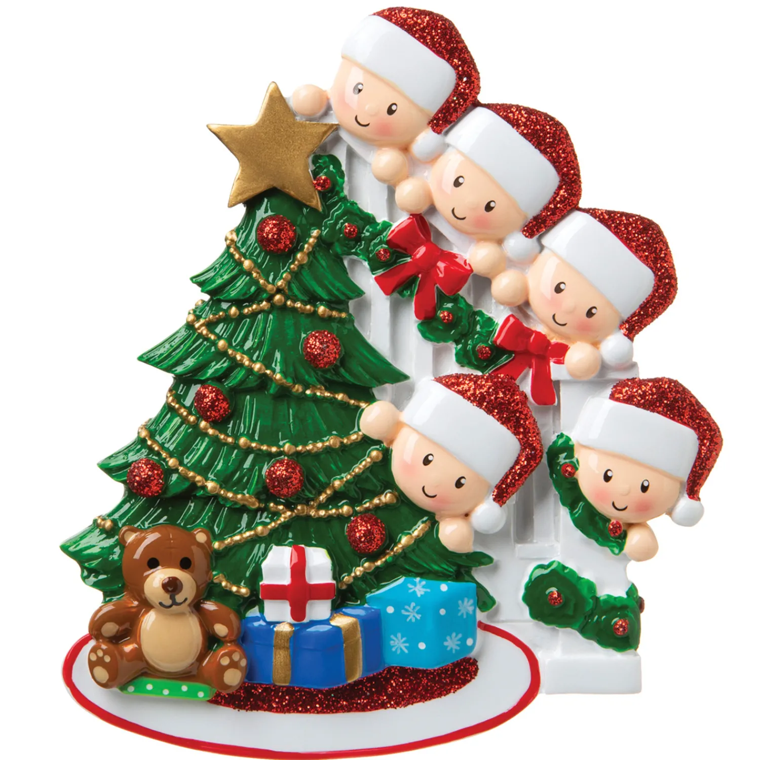 Best The Jolly Christmas Shop Family Of 5 Around The Christmas Tree Personalized Ornament OR1789-5