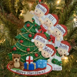 Clearance The Jolly Christmas Shop Family Of 6 Around The Christmas Tree Personalized Ornament OR1789-6